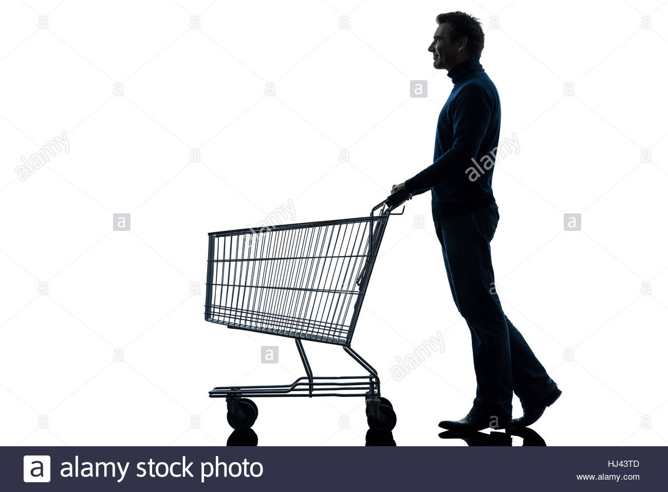 1300x957 One Caucasian Man With Empty Shopping Cart In Silhouette Studio