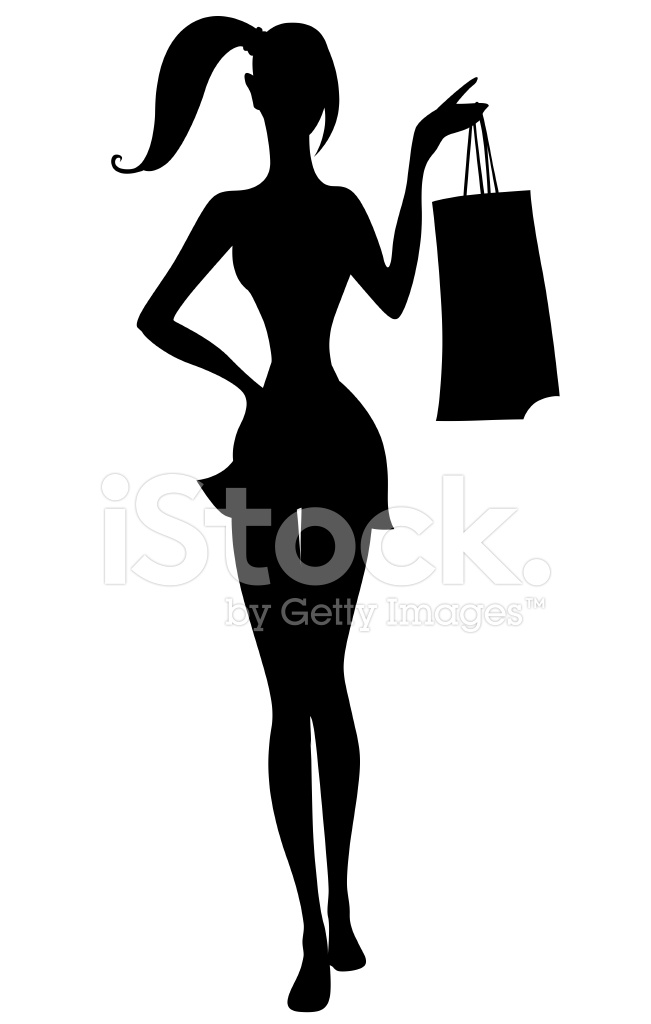 651x1024 Silhouette Of Beautiful Girl With Shopping Bags In Hand Stock