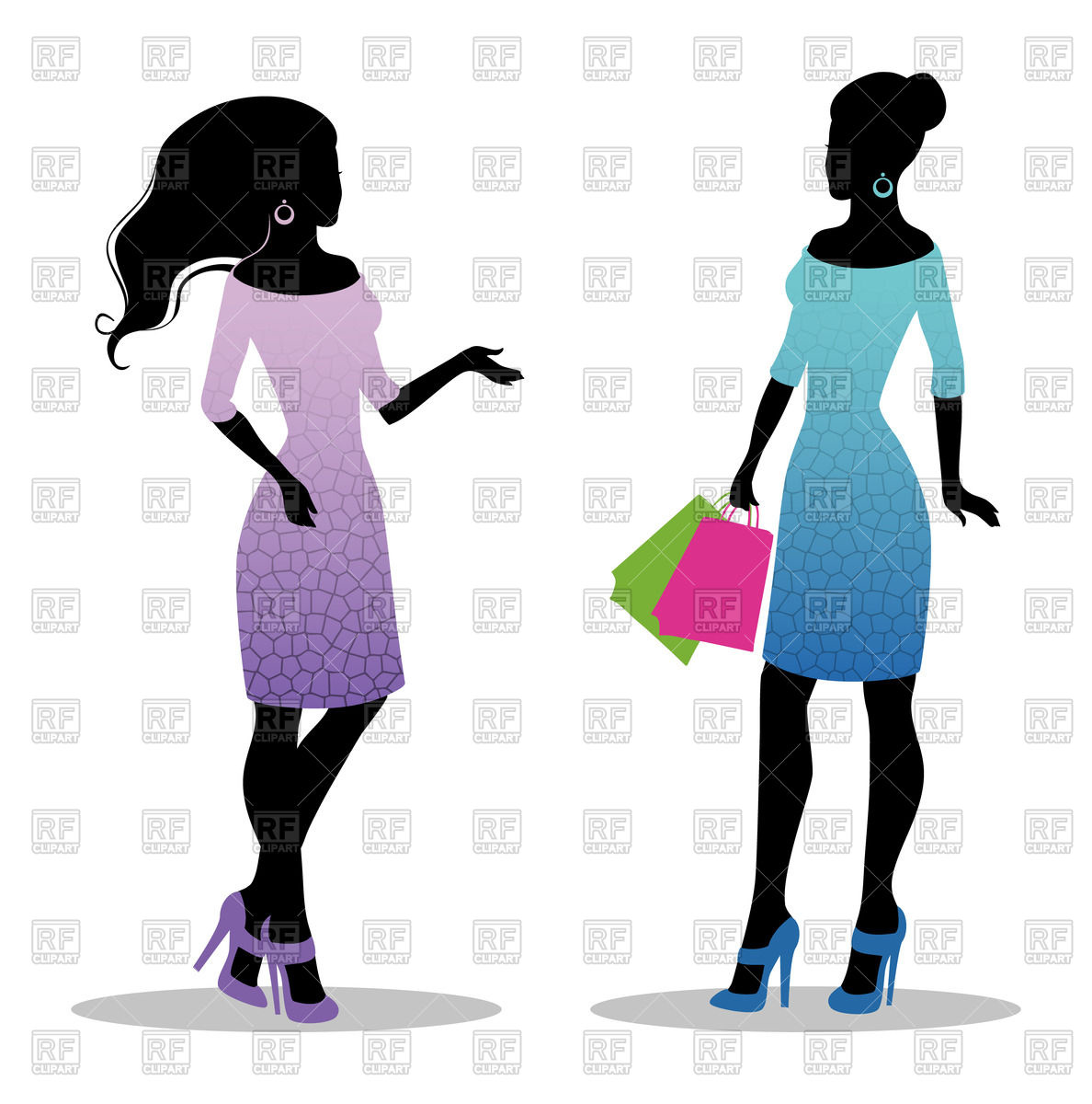 1188x1200 Silhouette Of Girls In Beautiful Dresses With Shopping Bags