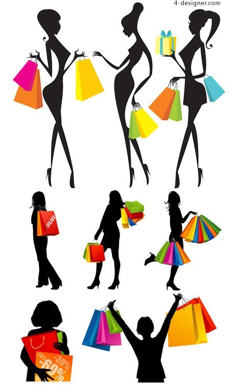 460x753 4 Designer Shopping Girl Silhouette Vector Material