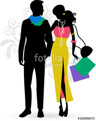 400x500 Fashion Silhouette Of Womannd Man With The Shopping Bags In