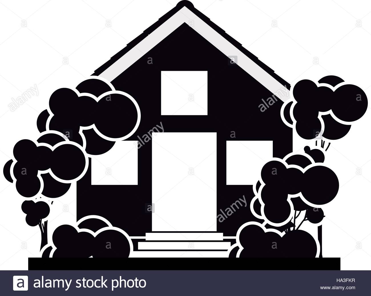 1300x1037 Silhouette With Monochrome House And Trees On The Sidewalk Vector