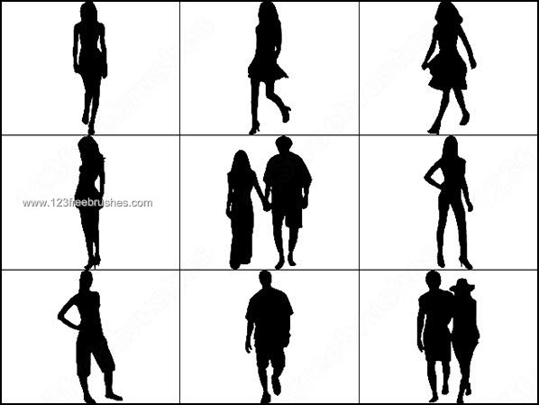 598x449 Young Girls Man Couple Silhouettes Brushes Photoshop Free