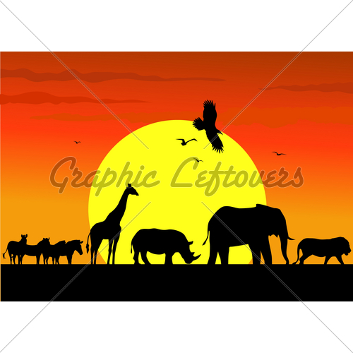 500x500 Silhouette African Animals On The Background Of Sunset Gl Stock
