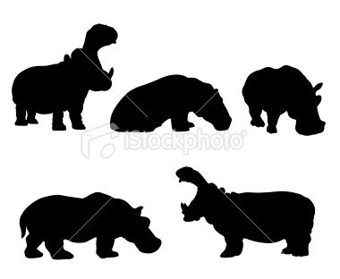 380x312 Hippopotamus Silhouettes. Five Different Positions Including
