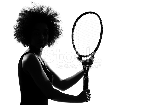 588x439 Young Afro American African Woman Silhouette Playing Tennis Stock