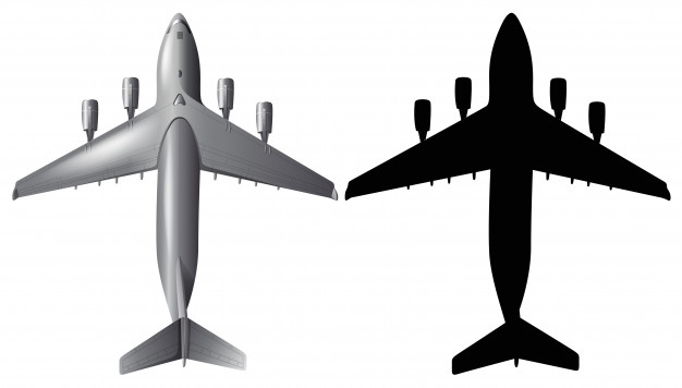 626x356 Airplane With Silhouette On White Background Vector Free Download