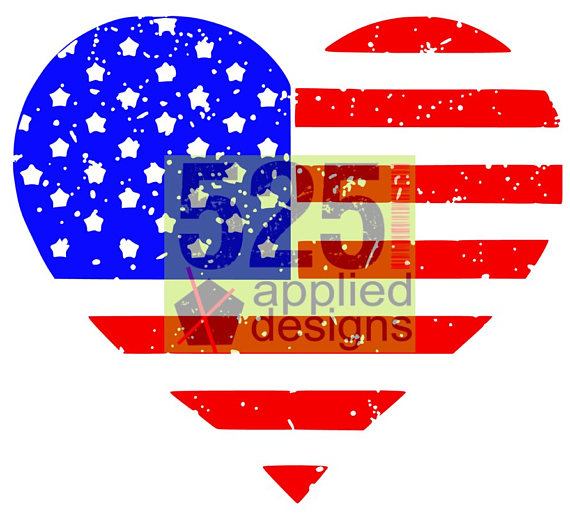 570x515 American Flag Heart Distressedregular Cutting File, Stars