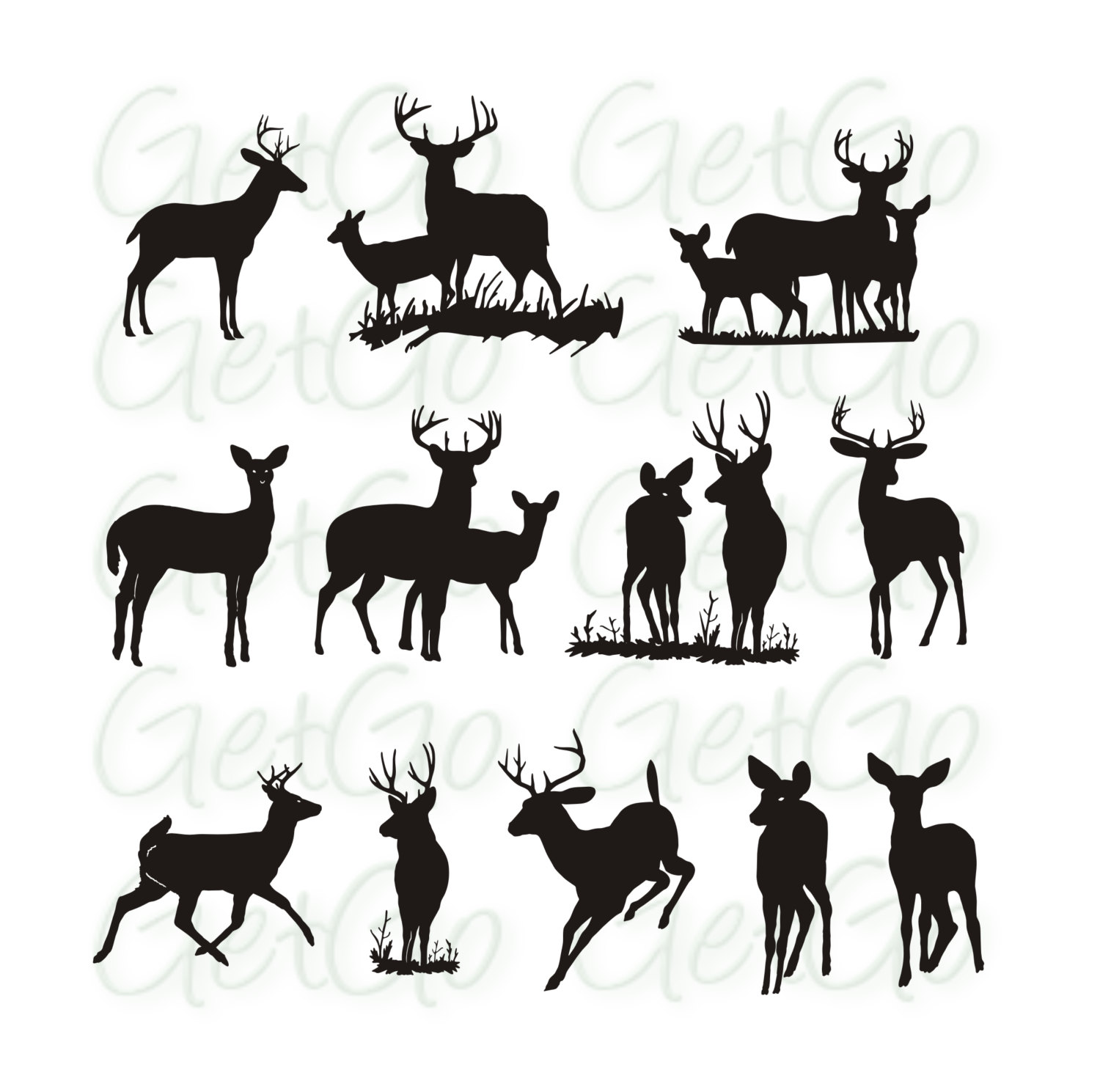 1500x1489 Deer Silhouette Printable Graphic Artwork Clip Art Vector Animals