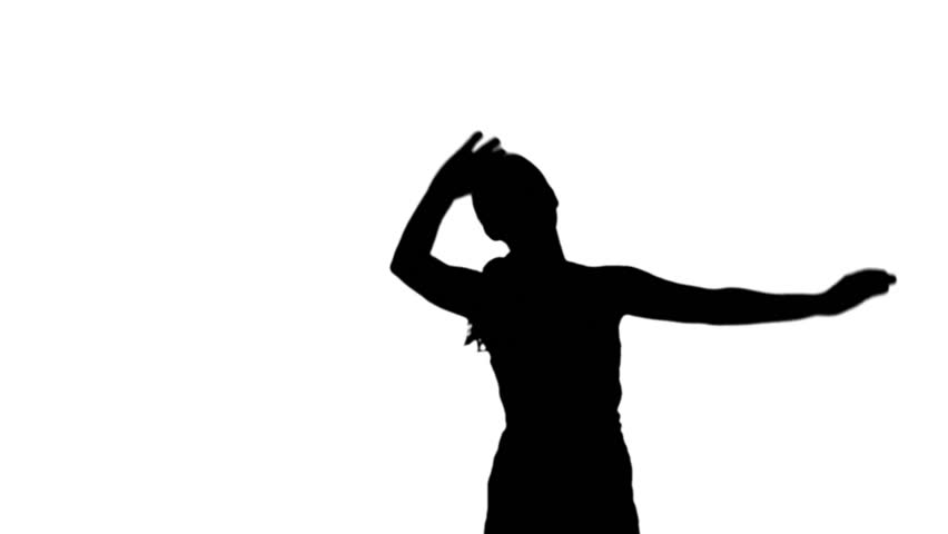 852x480 Silhouette Of Woman Raising Arms On White Background In Slow
