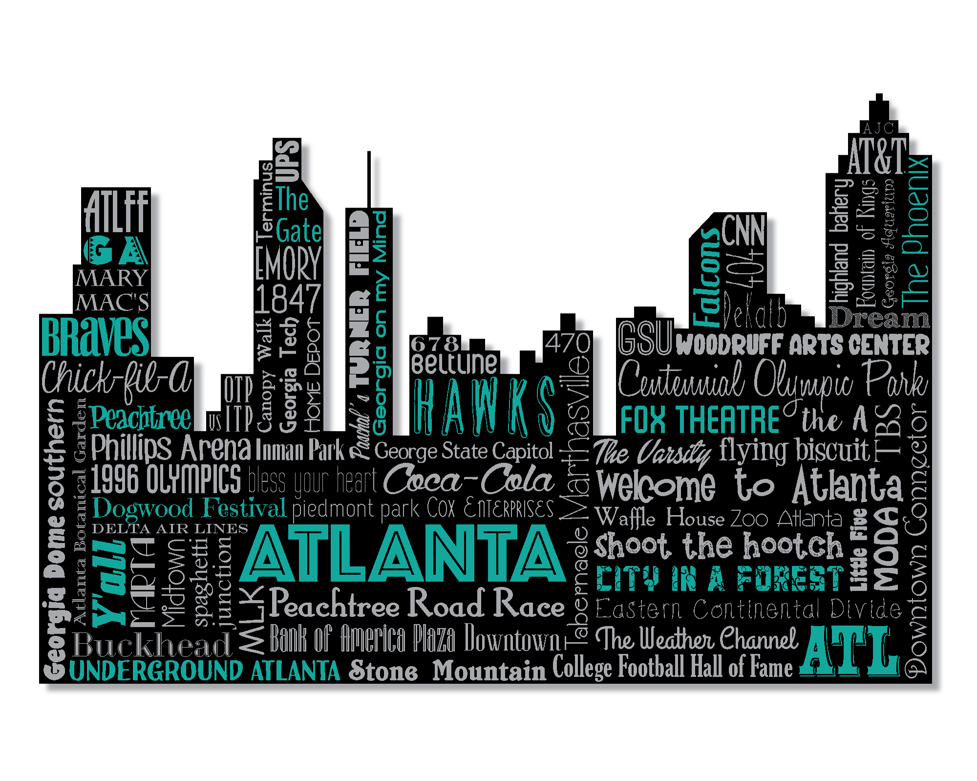 2000x1599 Original Artwork Using Words To Describe City Of Atlanta