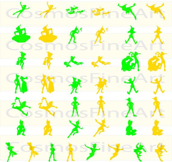 570x537 Peter Pan Gold And Green Silhouette Digital By Cosmosfineart