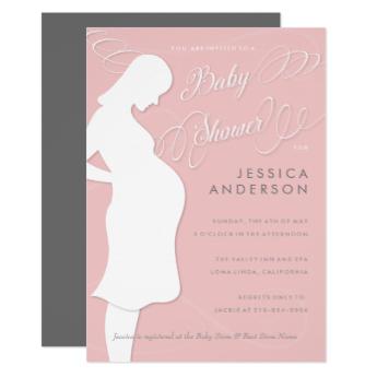 345x345 Pink Pregnant Silhouette Baby Shower Invitations Pink Baby