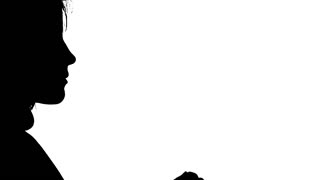 320x180 Girl Blowing Balloon Isolated On White Background, Silhouette