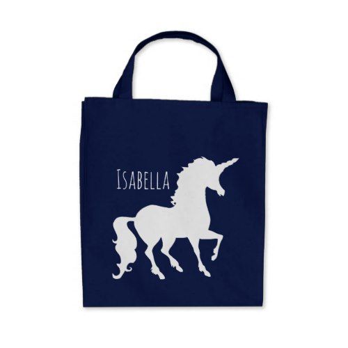 500x500 White Unicorn Silhouette Girly Kids Personalized Tote Bag Canvas