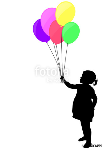 351x500 Little Girl Holding Colorful Balloons Silhouette