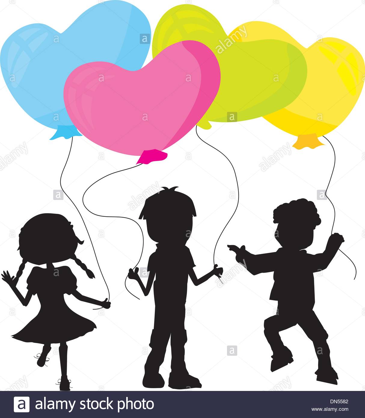 1214x1390 Silhouettes Kids And Balloons Stock Vector Art Amp Illustration