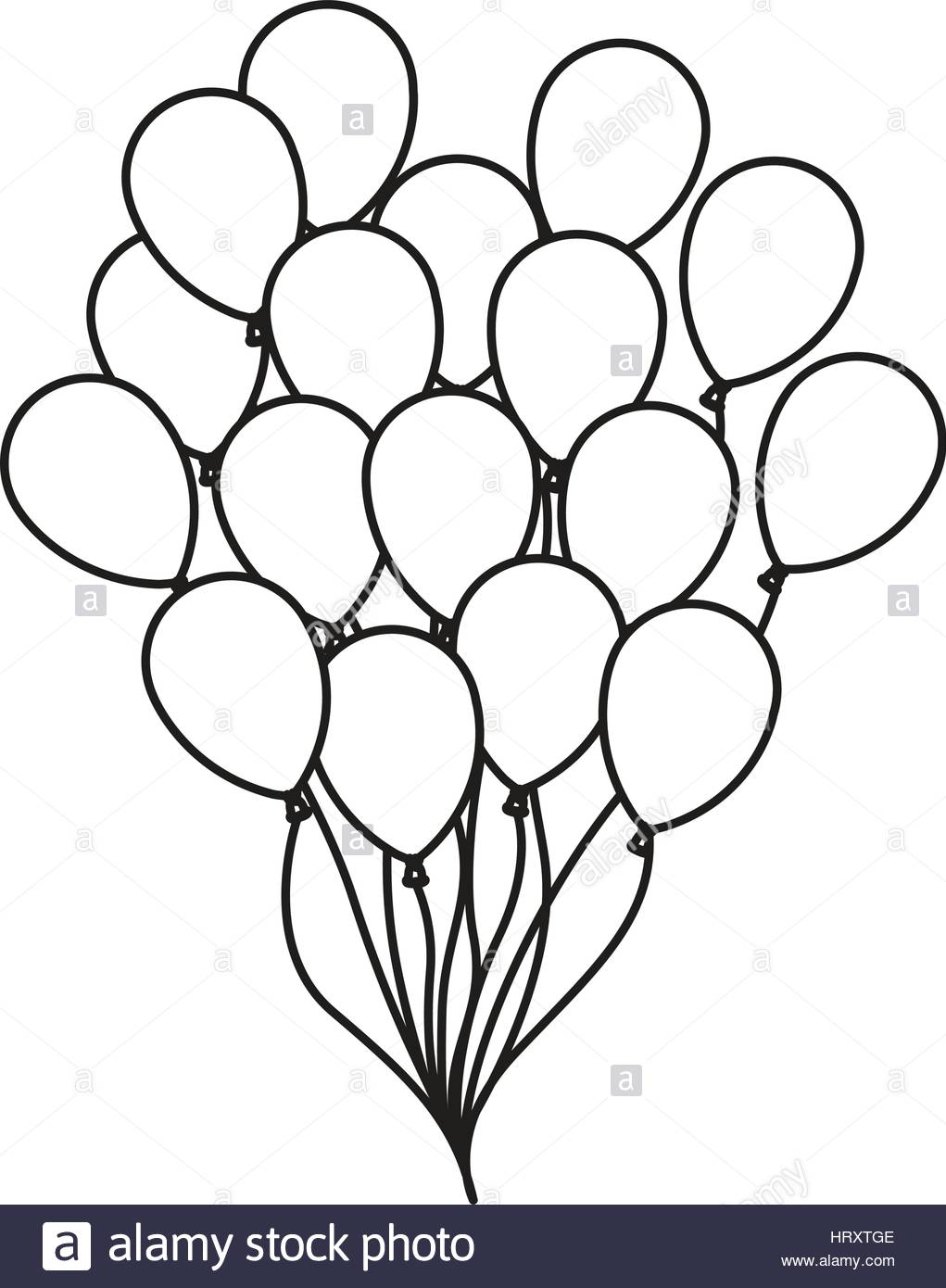1021x1390 Sketch Silhouette Bunch Of Birthday Balloons Flying For Party