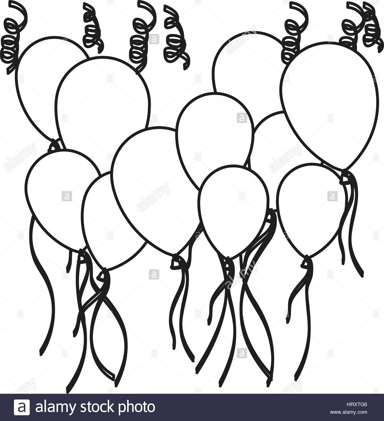 1268x1390 Sketch Silhouette Set Flying Balloons And Serpentine Stock Vector