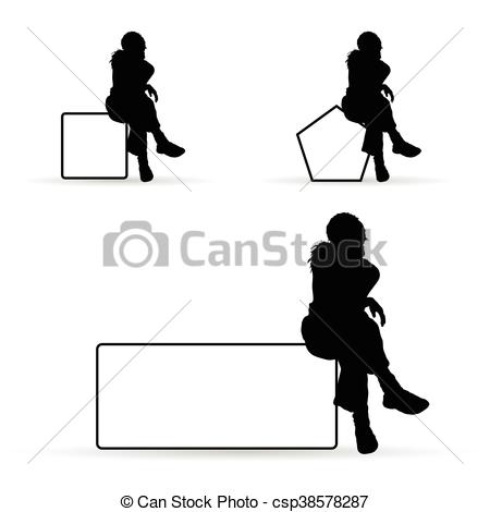 450x470 Girl Silhouette Siting On White Banner Illustration. Girl