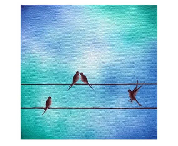 570x468 Love Birds Giclee Print Art Print Of Silhouette Bird