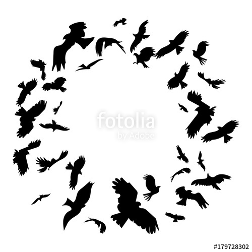 500x500 Silhouette Of A Flock Of Birds. Black Contours Of Flying Birds