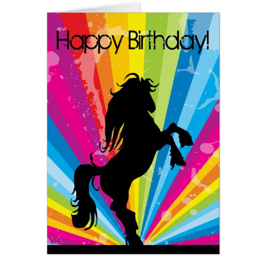 540x540 Rainbow Techno Silhouette Horse Birthday Card