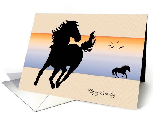 510x382 Two Silhouette Horses Running On A Color Background Birthday Card