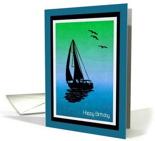 510x465 Beautiful Birthday Card With Sailboat Silhouettend Birds Over