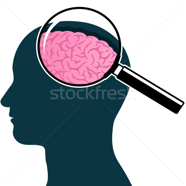600x600 Male Head Silhouette With Magnifying Glass And Brain Vector