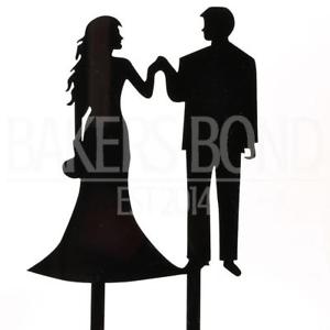 300x300 Bride Amp Groom Fishtail Dress Black Acrylic Wedding Day Cake Topper