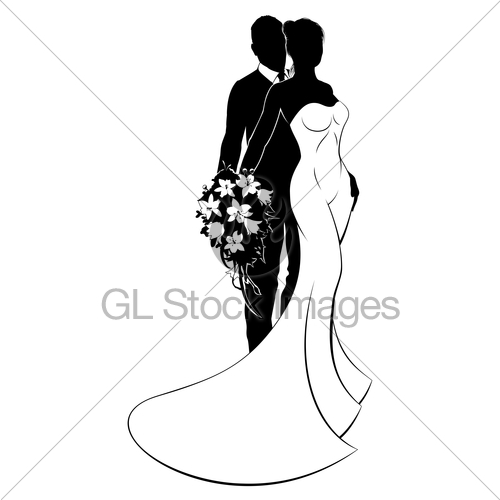500x500 Bride And Groom Bouquet Wedding Silhouette Gl Stock Images