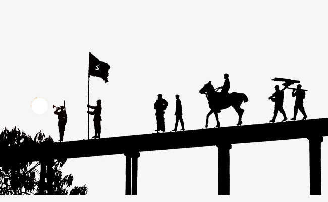 650x400 Silhouette Of Soldiers March Across The Bridge, Bridge, Long