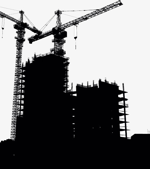 500x563 Building And Crane Silhouettes, Crane, Excavator, Building