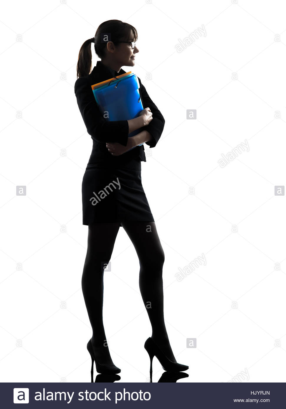 971x1390 One Business Woman Hold G Folders Files Stand G Silhouette Studio