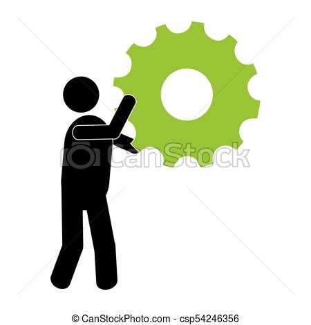 450x470 Silhouette Of A Businessman Holding A Gear. Vector Clipart