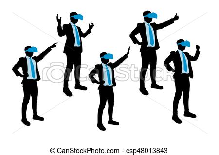 450x319 Silhouette Of Businessman Wear Vr And Touch Something Eps Vector