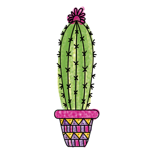 512x512 Watercolor Cactus Pot Ornamented Silhouette