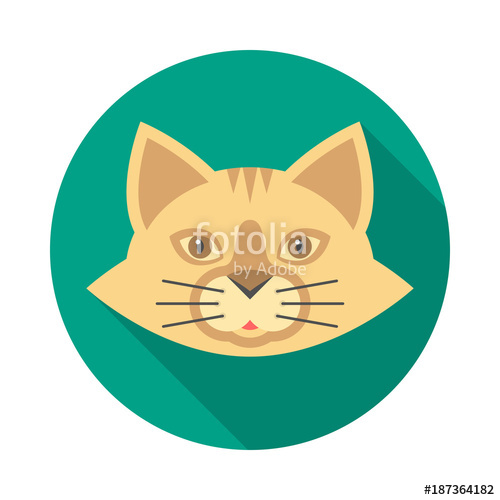 500x500 Cat Face Circle Icon With Long Shadow. Flat Design Style. Cat Head