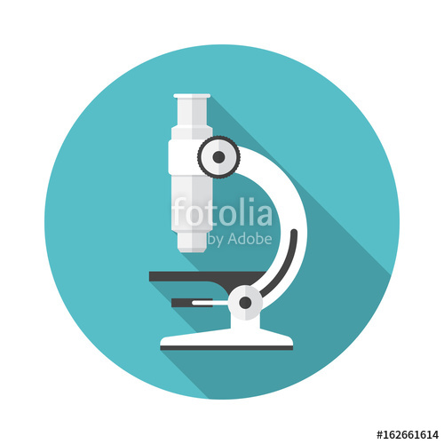 500x500 Microscope Circle Icon With Long Shadow. Flat Design Style