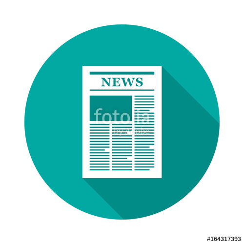 500x500 Newspaper Circle Icon With Long Shadow. Flat Design Style