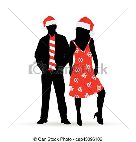 450x470 Couple Silhouette In New Year Clothes Color Illustration