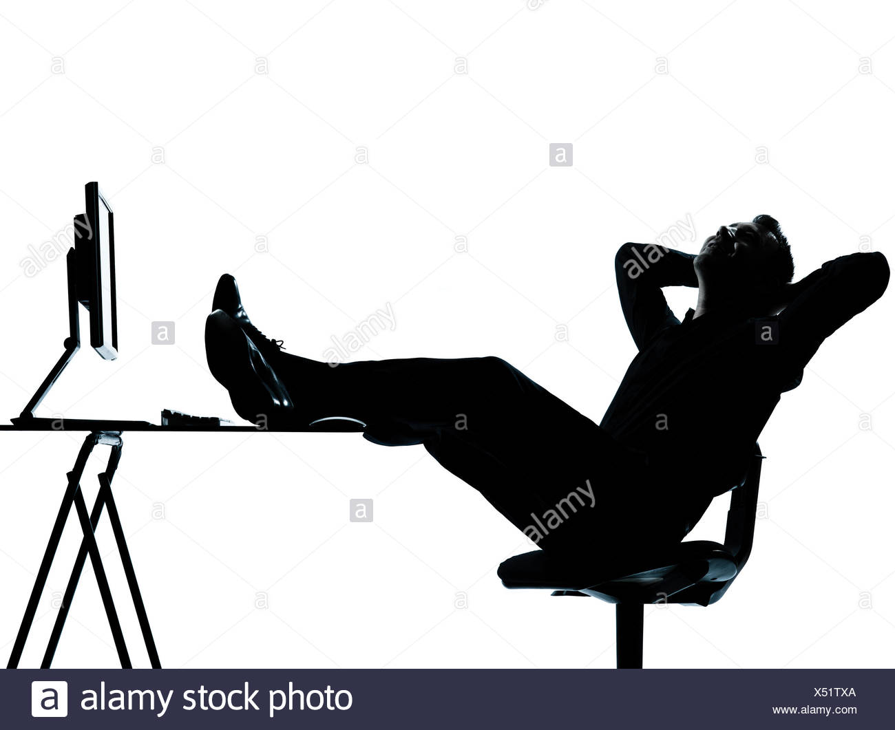 1300x1061 One Caucasian Business Man Computer Computing Relaxing Silhouette