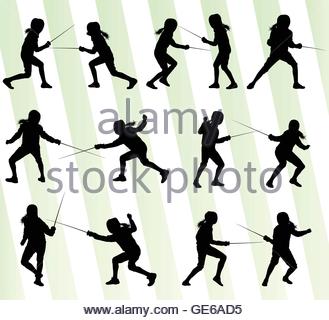 329x320 Fencing Sport Silhouette Vector Background Set Concept For Poster