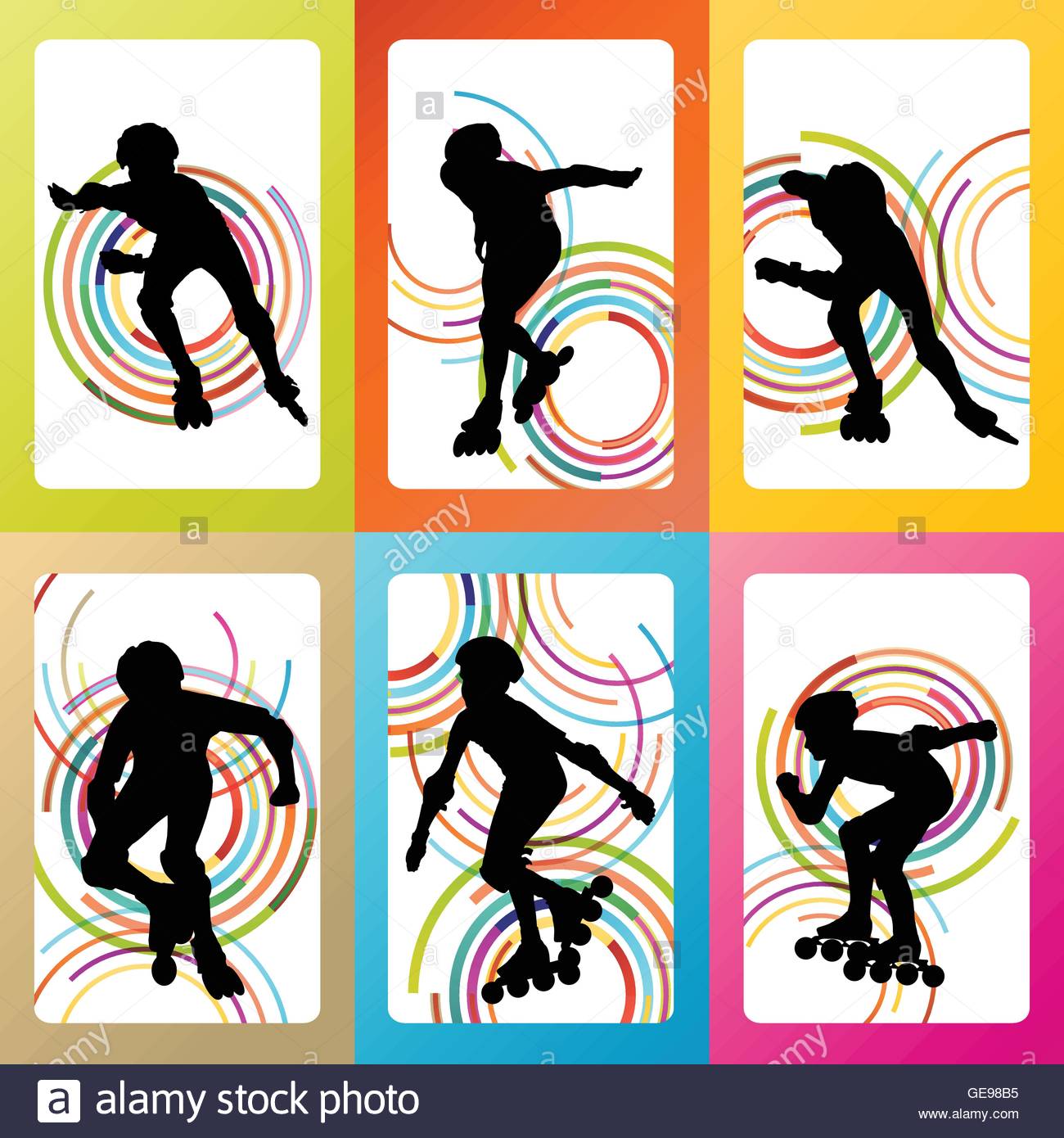 1300x1390 Roller Skating Silhouettes Vector Background Winner Concept Stock