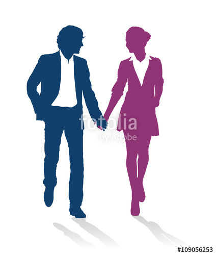 424x500 Detailed Silhouettes Of Teenagers Couple Walking Together Holding