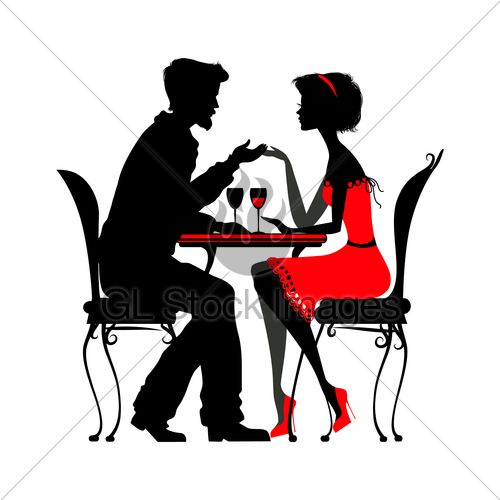 500x500 Young Couple In Love Sitting In A Cafe. Silhouette Detail Gl