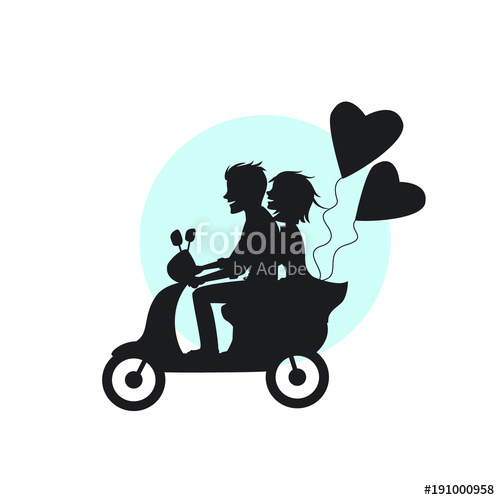 500x500 Silhouette Of Romantic Couple Riding Scooter With Heart Shaped