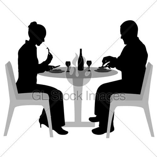 500x500 Couple Sitting And Dining Silhouettes Gl Stock Images