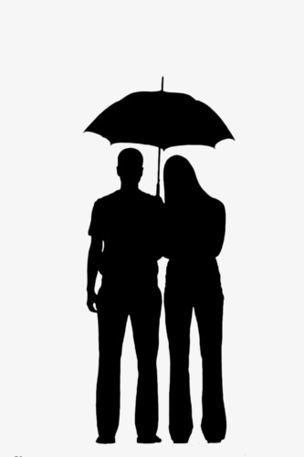 333x500 Couple Silhouette, Black Silhouette, Embrace, Umbrella Png Image